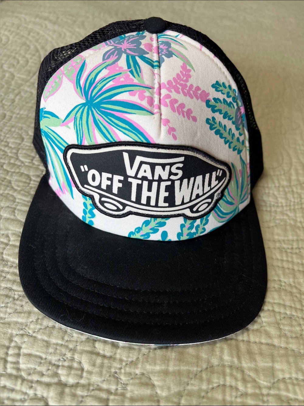 Vans Floral Trucker Hat - Black, White, Teal & Pink